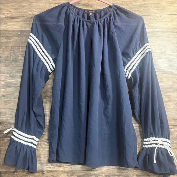 J. Crew Blue Relaxed Ruffled Blouse - Picture 1 of 5